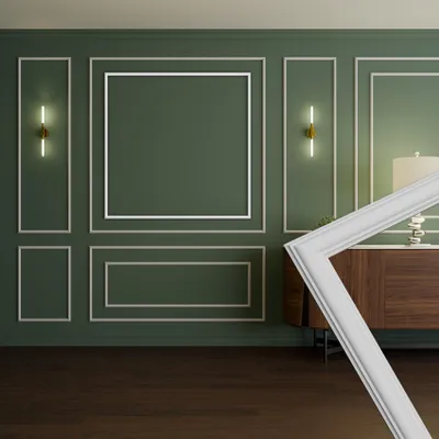 Produktbild von HEXIM Stuckleisten Wandrahmen Sets HDPS weiß - Auswahl an Größen für Wand, Decke, Bilder & Spiegel - Perfekt zur Strukturierung großer Wandflächen (RM16-L 116X116CM)
