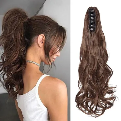 Produktbild von Pferdeschwanz Clip Extensions 45 cm Gewellt Haarteil Synthetik Naturschwarz & Hellrotbraun