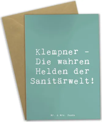 Produktbild von Mr. & Mrs. Panda Grußkarte Spruch Klempner Helden - Meeresbrise - Geschenk, Beileidskarte, einladungskarten, weihnachtskarten, Geschenke für Berufstätige, Beruf, Berufe