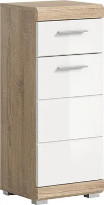 Produktbild von Badezimmer Unterschrank, 37 cm breit, in Sonoma Eiche mit weiß Hochglanz - SIROCO-158