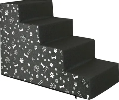 Produktbild von Domarex  Hundetreppe für Kleine Hunde, Treppenstufen für Hunde,Katzentreppe - Rampe mit 4 Stufen 30x60x40 cm, L Grau + Pfoten und kleine Knochen