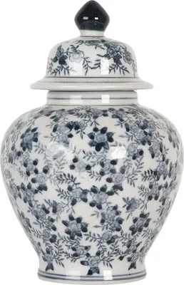 Immagine prodotto di Clayre & Eef Vaso con coperchio Ø 14x21 cm in Vetroceramica bianca blu
