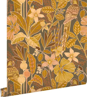 Produktbild von ESTAhome Tapete tropischen Blumen und Paradiesvögeln Terrakottabraun 50 x 900 cm