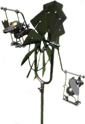 Produktbild von Windmühle Gartendeko Hund & Vogel Metall Gartendekoration Gartenstecker