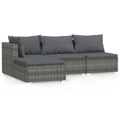 Immagine prodotto di vidaXL Set di 4 pezzi per salotto da giardino con cuscini in polirattan grigio