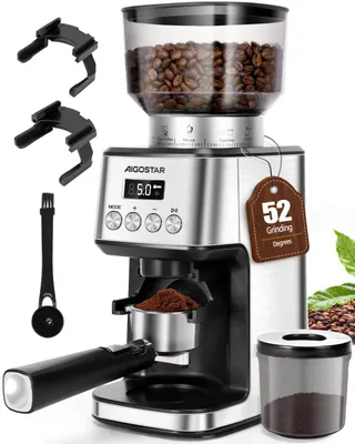 Produktbild von Aigostar Kaffeemühle Kegelmahlwerk Geeignet für Espresso mit 52 Mahleinstellungen, 180W , Kegelmahlwerk 320 g Bohnenbehälter Antistatisch