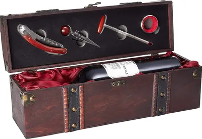 Image de Set cadeau vin avec 1 bouteille de vin rouge millésime 2006 Château Carignan Prima - sec - en caisse bois avec kit sommelier