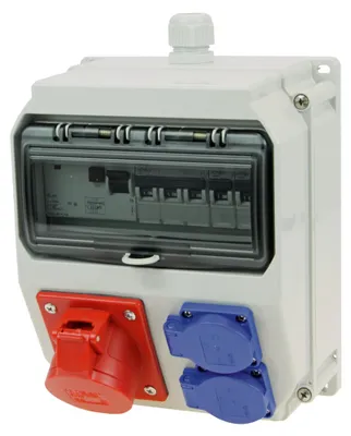 Produktbild von Elso CEE-Wandverteiler, 16A, 5-polig, 400V, 2 Schutzkontaktsteckdosen, IP54, grau, 1 Stk.