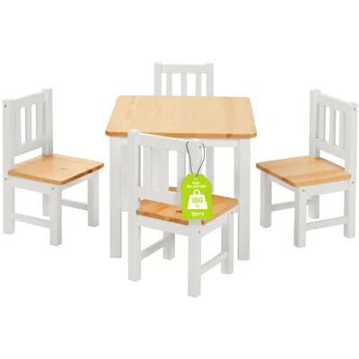 Produktbild von BOMI® Kindersitzgruppe mit 4 Stühlen aus Massiv Holz für Kleinkinder, Jungen und Mädchen