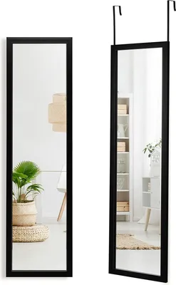 Obrázek produktu pro COSTWAY 33x119cm celoplošné zrcadlo s háčky na zavěšení nástěnné zrcadlo zrcadlo na dveře závěsné zrcadlo zrcadlo do ložnice obývacího pokoje (černé)