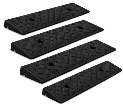 Immagine prodotto di 4 rampe di accesso 50x22x4 cm – Rampa in plastica nera per cordoli – Ausilio di accesso per auto, moto, sedie a rotelle e rimorchi