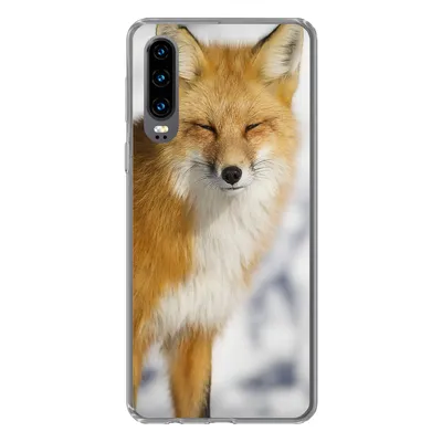Produktbild von MuchoWow® Handyhülle Schutzhülle Hülle für Huawei P30 Fuchs - Schnee - Rot Silikon Softcase Handy Hülle - Kartenbesitzer