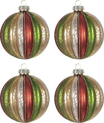 Produktbild von Clayre & Eef Weihnachtskugel 4er Set Ø 8 cm Rot Grün Glas