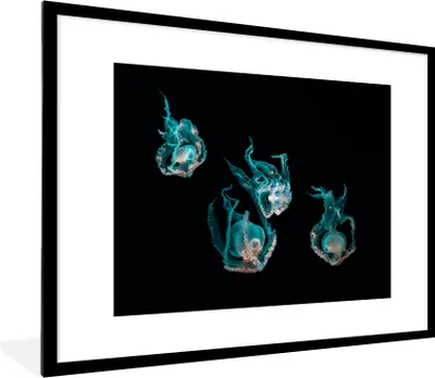 Produktbild von MuchoWow® Gerahmtes Poster Quallen - Meerestiere - Schwarz 80x60 cm - Poster mit Schwarzem Bilderrahmen Wandposter Rahmen Foto Bilder - Schlafzimmer-Dekorationen - Fotoposter