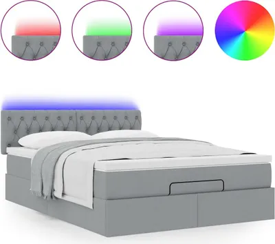 Produktbild von Ottoman-Bett mit Matratze & LEDs Hellgrau 140x200 cm Stoff