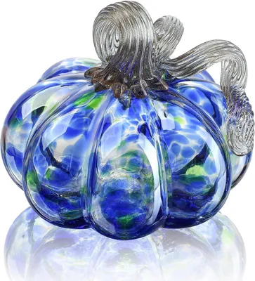 Productafbeelding van Handgeblazen glazen pompoenbeeldje, kunstglas, pompoenfiguren, sculptuur, decoratief object, tafeldecoratie voor herfst, oogst, Halloween, huis
