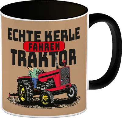 Produktbild von Echte Kerle fahren Traktor Kaffeebecher Schwarz in braun