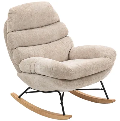 Produktbild von HOMCOM Schaukelstuhl Schaukelsessel Schneidersitz mit Rückenlehne Chenille-Optik