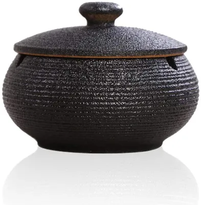 Produktbild von Keramikaschenbecher mit Deckel, winddicht, Zigarettenaschenbecher für drinnen und draußen, Aschenhalter für Raucher, Schreibtischaschenbecher für Zuhause oder Büro