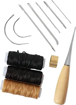 Zdjęcie produktu dla 12-częściowy zestaw narzędzi do rzemiosła skórzanego Igły do szycia Nici woskowane Szydło do szycia Naparstek DIY Naprawa skóry