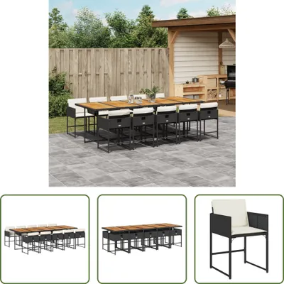 Produktbild von The Living Store 11-tlg. Garten-Essgruppe mit Kissen Schwarz Poly Rattan