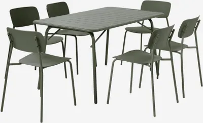 Produktbild von sweeek - Klappbarer Gartentisch aus Stahl + 6 Stühle - Khaki