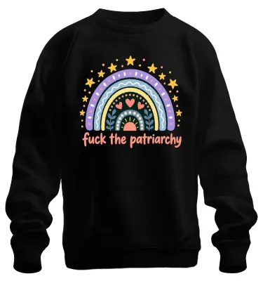 Immagine prodotto di Felpa con cappuccio, stile bohémien, con scritta "Fanculo il patriarcato", design audace, colore nero, taglia L