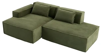 Imagen del producto de Sofá de tres plazas en esquina, tapizado en terciopelo texturizado verde, diseño panorámico (235 cm)