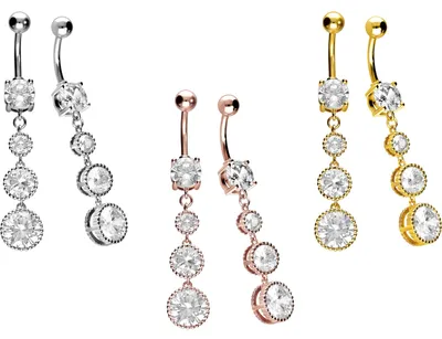 Produktbild von Bauchnabelpiercing Chirurgenstahl Bananabell mit Brass-Design 4 KRISTALLE