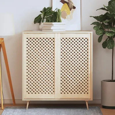 Produktbild von Schranktüren 2 Stk. - Hohe Qualität - Gitterdesign 49,5x99 cm Massivholz Kiefer - Schranktüren CC22650