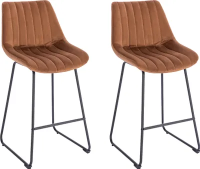 Produktbild von Lina® Vegas Stuhl im modernen Design, Samt, Moderne Counter Höhe gepolsterte Barstuhl mit Fußstütze, Metallgestell für Wohnzimmer - 2er Set - Braun