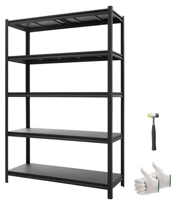 Zdjęcie produktu dla Regał do dużych obciążeń SucceBuy 1230 x 465 x 1813 mm, regał magazynowy o nośności 1134 kg, stalowa rama i 5 regulowanych półek, modułowy system łączony, który można wykorzystać jako stół warsztatowy, wszechstronny regał metalowy do piwnicy, garażu i warsztatu