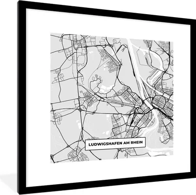 Produktbild von MuchoWow® Gerahmtes Poster Karte - Deutschland - Ludwigschafen Am Rhein - Karte - Stadtplan 40x40 cm - Poster mit Schwarzem Bilderrahmen Wandposter Rahmen Foto Bilder - Poster - Plakat im Rahmen