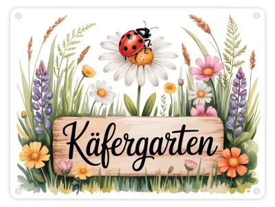 Produktbild von Käfergarten Marienkäfer auf Blume Metallschild in 15x20 cm Cottage-Garten