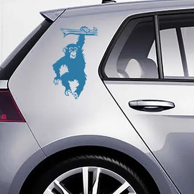 Produktbild von Aufkleber - Autoaufkleber-Set Schimpanse, 2 Stk. je 50cm x 31cm hellblau - Tuning Carystyling Heckscheibe Auto