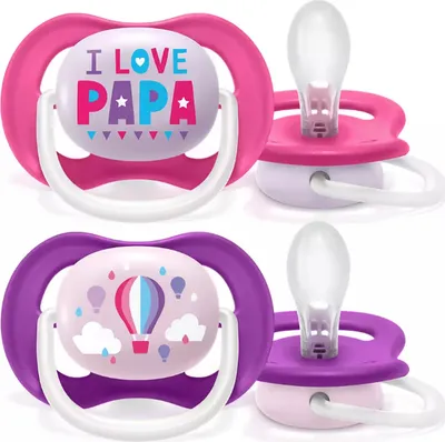 Produktbild von AVENT Schnuller Ultra Air Animals, 6-18m - Ich liebe Papa, rosa/lila