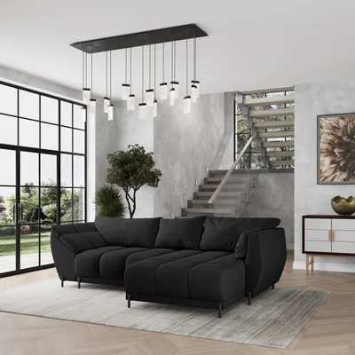 Produktbild von Masseno Ecksofa VESTANO R-S mit Schlaffunktion L-Form, Sofa mit Bettkasten, Wohnzimmersofa, Couch, Soffa, Bettsofa, Couchgarnitur- Schwarz, MATT VELVET 99