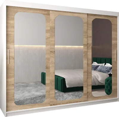 Produktbild von MEBLE KRYSPOL Promo 3250 Schlafzimmerschrank drei Schiebetüren - Mattweiß + Sonoma