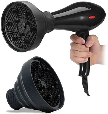Productafbeelding van Siliconen haardroger - Reis haardroger - Föhn diffuser - Verstelbare haarstylingborstel - Geschikt voor alle haartypes - Reisaccessoire - Zwart