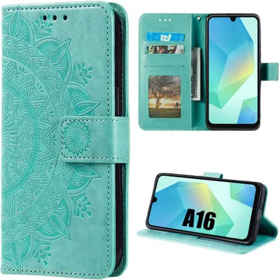 Image de Coque pour Samsung Galaxy A16 4G/5G, Protection Rabat Anti-Rayures Antichoc Synthécuir Motif Exotique - Vert