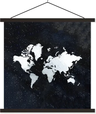 Produktbild von MuchoWow® Textilposter Weltkarte - Sternenhimmel - Weiß 120x120 cm mit schwarzem Rahmen - Aufhängungsset
