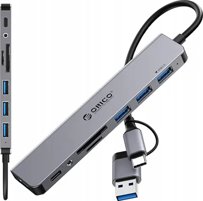 Zdjęcie produktu dla Hub YSA8-U3 stacja dokująca USB-A / USB-C na USB-A USB-C 3.5mm audio TF SD - szary