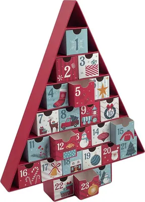 Zdjęcie produktu dla Kalendarz adwentowy 32,5 X 5 X 39 CM Czerwona choinka bożonarodzeniowa