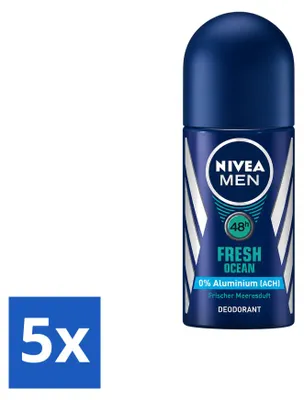 Image de 5 déodorants roll-on NIVEA MEN Fresh Ocean, 50 ml - Pack avantage - 5 pièces
