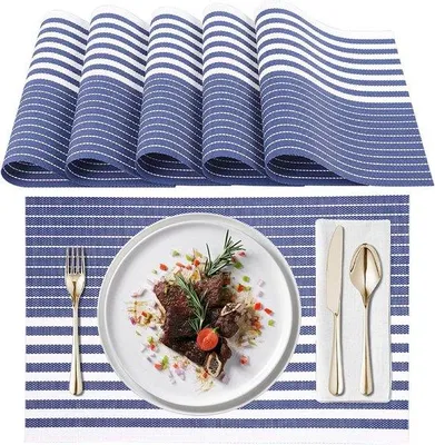Produktbild von Famanu Platzsets Set aus 6 Stück - Blau und Weiß, hitzebeständig, rutschfest, waschbar