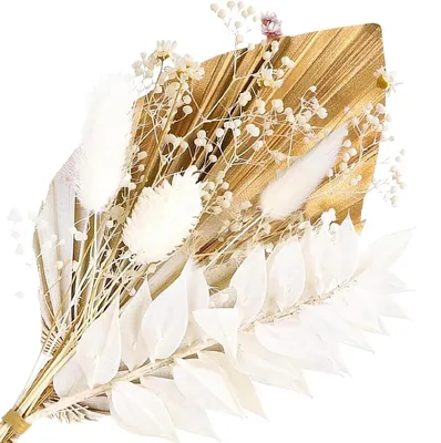 Getrocknete Blumen für Torten-Deko, Boho-Strauß, gold. Palmblatt, Hasenschwänze