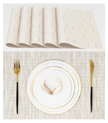 Produktbild von Abwaschbare Tischsets, Set mit 6 Platzsets, (70% PVC, 30% Polyester), hitzebeständig, rutschfest, für Küchentische und Restaurants, Beige