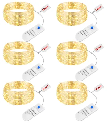 6er Set LED Lichterkette 2 m, Timer, 3 Modi, warmweiß