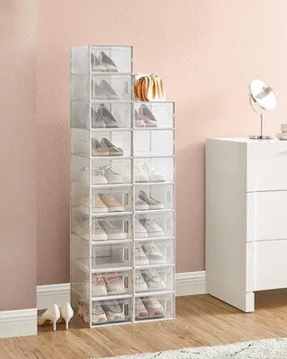 Produktbild von Famanu Schuhboxen Set von 18 - Aufbewahrungsboxen für Schuhe, stapelbar und faltbar, transparent