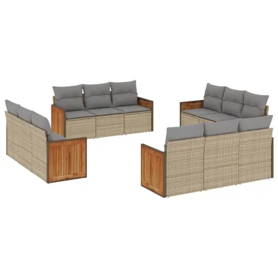 Produktbild von vidaXL 12-tlg. Garten-Sofagarnitur mit Kissen Beige Poly Rattan